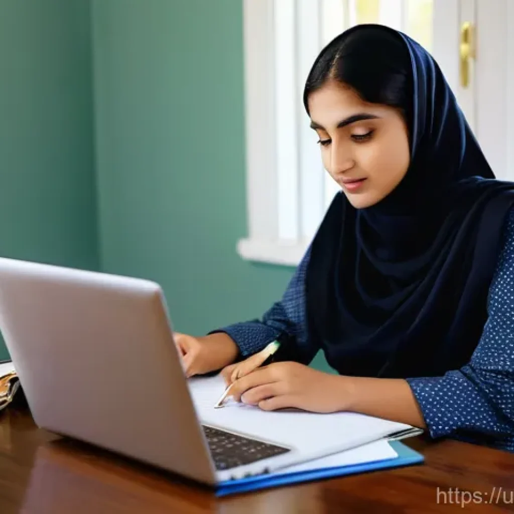 일상에서의 지식 적용을 위한 예시 연구 - **Prompt 1: Empowering Financial Management**
A young Pakistani woman, wearing a modest, traditi...