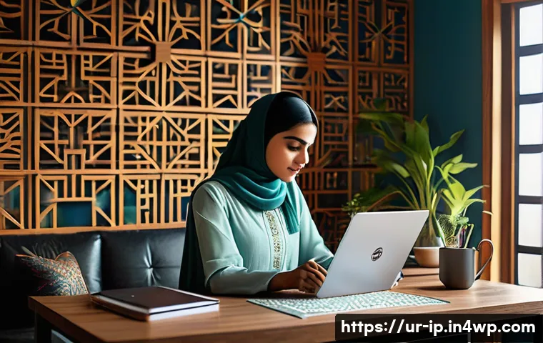 습득한 지식을 바탕으로 한 혁신적인 아이디어 - A modern Pakistani home office scene featuring a young professional woman in modest attire working o...