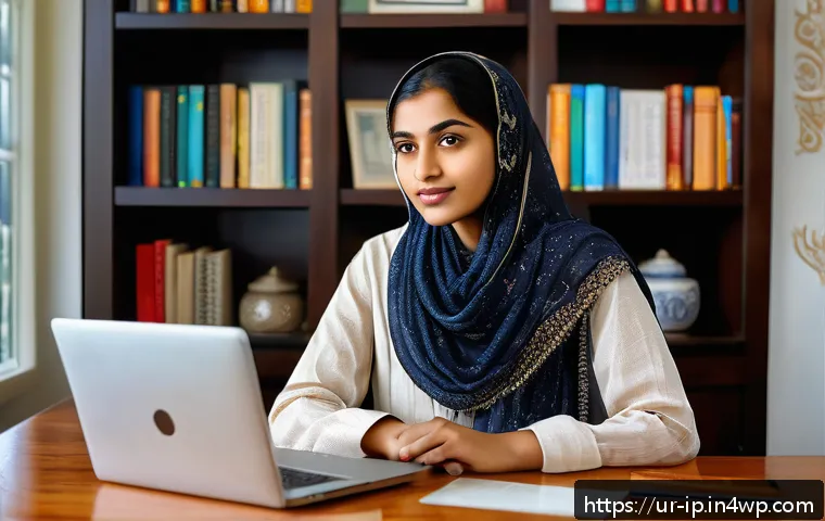 배운 내용을 삶에 적용하기 위한 동기 부여 - A focused young South Asian woman sitting at a wooden desk in a modern home office, surrounded by Ur...