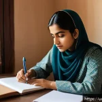 Home 20 효과적인 학습을 통한 실생활 변화 - A focused young South Asian female student sitting at a tidy wooden desk in a quiet, well-lit study ...