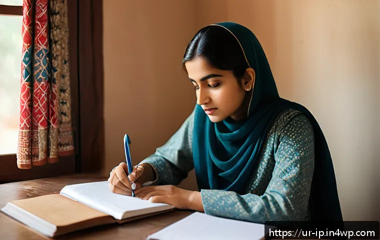 효과적인 학습을 통한 실생활 변화 - A focused young South Asian female student sitting at a tidy wooden desk in a quiet, well-lit study ...