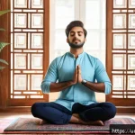 Home 18 성과를 높이는 지식 적용 전략 - A serene home office scene inspired by traditional Pakistani decor, featuring a young professional m...