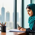 Home 23 지식 습득 후 실생활에 반영하는 법 - A modern Pakistani office environment where a young professional woman wearing modest business attir...