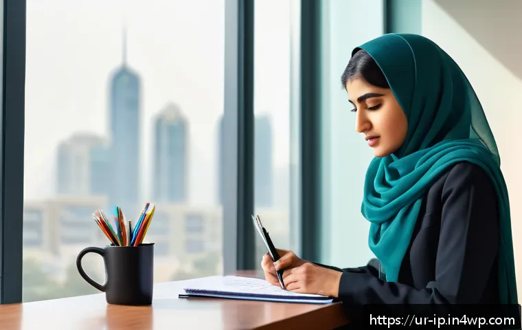 지식 습득 후 실생활에 반영하는 법 - A modern Pakistani office environment where a young professional woman wearing modest business attir...